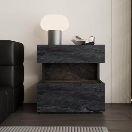 漫山意式极简床头柜欧松艺术花纹色悬浮式床边柜氛围感应灯床边柜