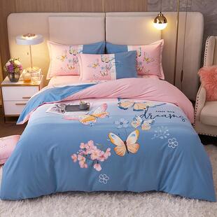 V5O纯棉床4上用品4四件F6MJM套100磨毛床笠款 春秋加厚床单三被套