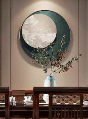 新国风入口大厅中圆浮雕立体画日餐月装画厅过VWY道背景饰墙挂画