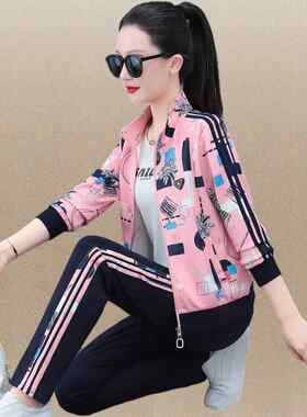 运动82279639套装士春秋款女时立尚潮牌领卫新衣显瘦印花休闲服两