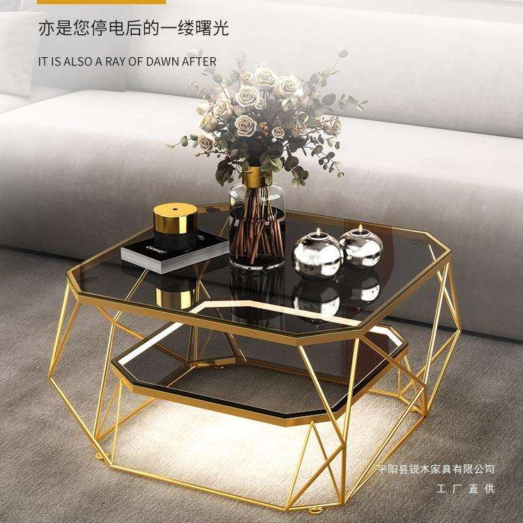 茶几客厅家用双层轻奢现代小户型沙发长方形简约钢化玻璃带灯桌子