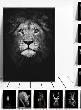 Painting Animal Wall Art Lion Elephant Hippo Zebra Poster An