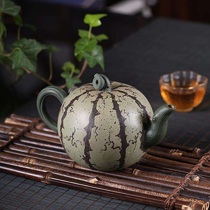 西瓜紫砂壶原矿紫泥月红手工茶壶茶具大号壶花器泥绘一件起批