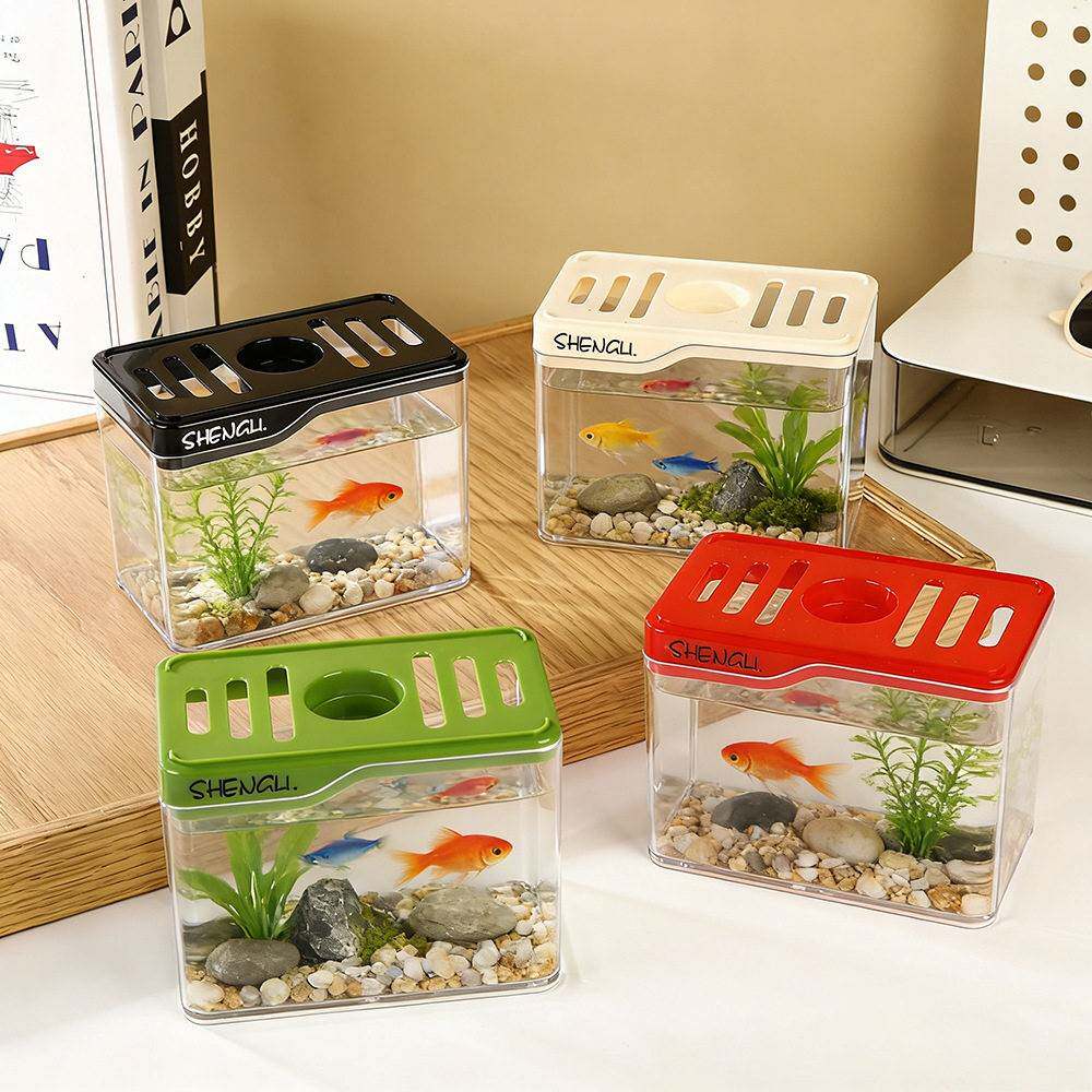 亚克力迷你鱼缸带灯公家用桌面饲养生态水缸带盖防摔小型水族箱