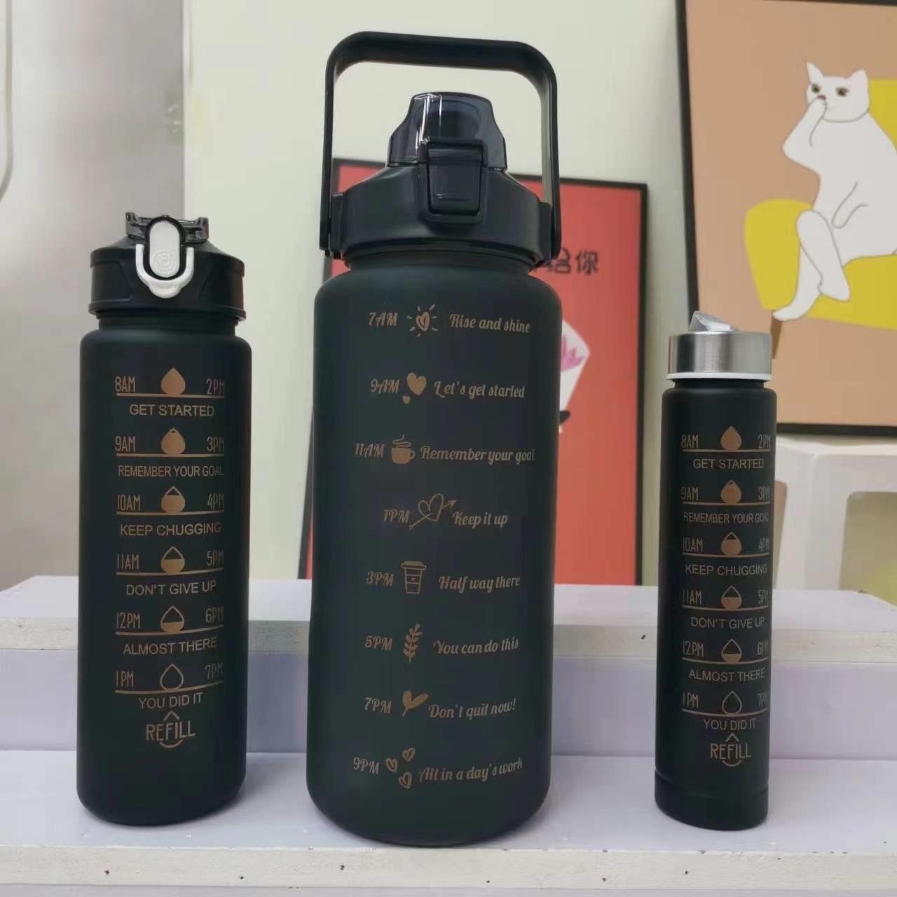 2023新款水杯大中小套杯吸管渐层水杯三件套塑料太空杯磨砂子母杯