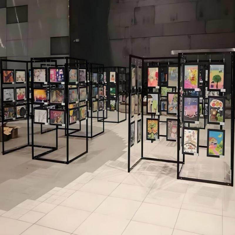 网格展示架移动立式摄影画绘画落地折叠画展字画铁艺户外展览网架
