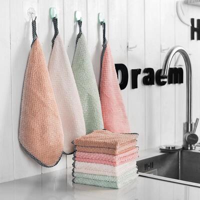 Hanging coral fleece hand towel, kitchen cleaning cloth, hou