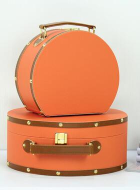 样板房家居装橙色装半圆手提纳箱摆件饰品盒子收箱新中式简YA071-