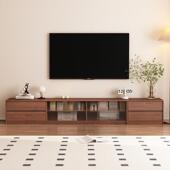 实木电视柜客厅2024新款 落地收纳柜一体小户型胡桃色组合矮柜地柜