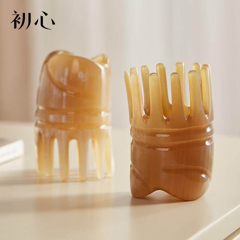 初心天然正品牛角按摩梳头皮经络圆形梳子头部洗头家用养生头疗梳
