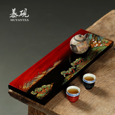 慕砚禅意大漆茶盘手绘黑檀木家用大漆壶承干泡台托盘中式功夫茶台