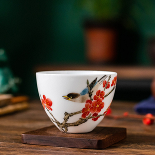 花开富贵手绘主人杯八旬国宝级大师袁述凡品茗杯陶瓷茶杯家用送礼