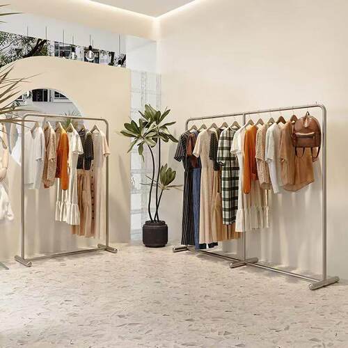 不锈钢服装店展示架落地服装架女装店挂衣简约风拉丝落地式中岛架