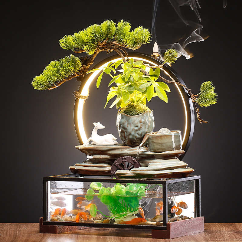 招财流水生财摆件创意喷泉循环水车鱼缸家居办公桌面开业乔迁礼品