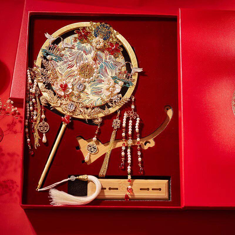 金色新娘团扇结婚diy材料包手工喜扇中式婚礼秀禾手持扇古风成品