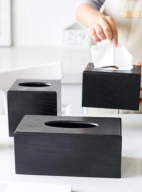 高端木质纸巾盒黑色实木卫生纸盒客厅家用纸巾收纳盒正方形餐巾盒
