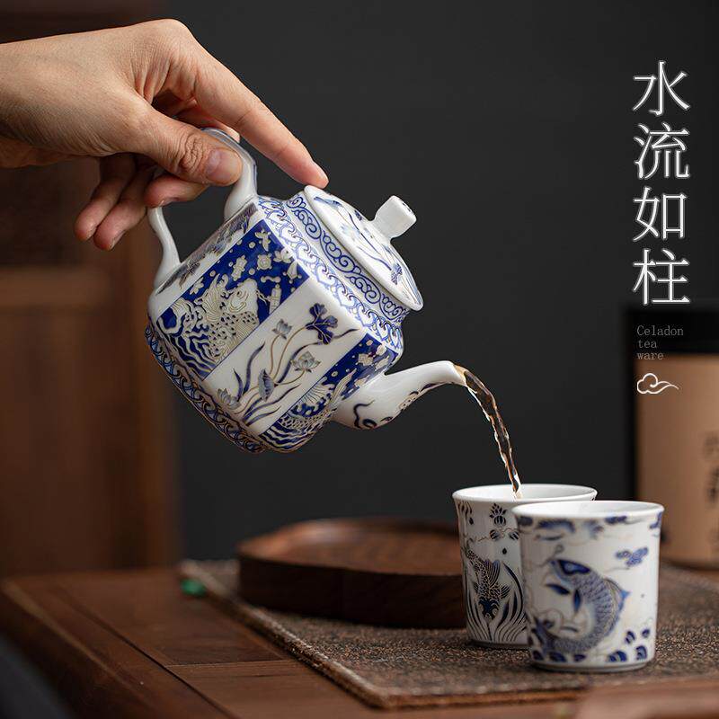掐丝银青花茶具套装功夫茶杯家用简约茶杯户外便携式礼盒茶具礼品