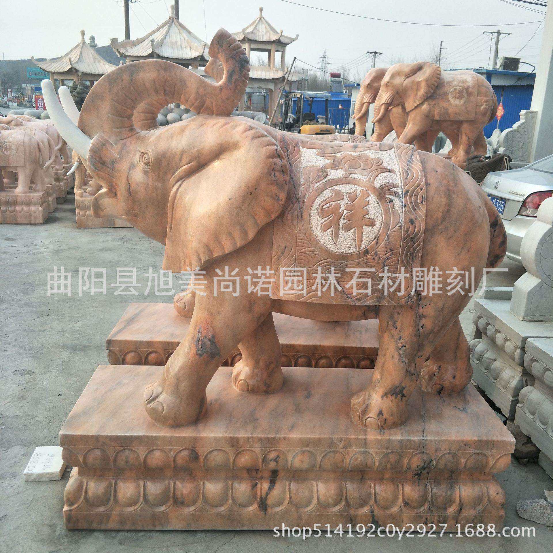 厂家晚霞红石雕大象吉祥如意象园林公司门口动物雕塑摆件