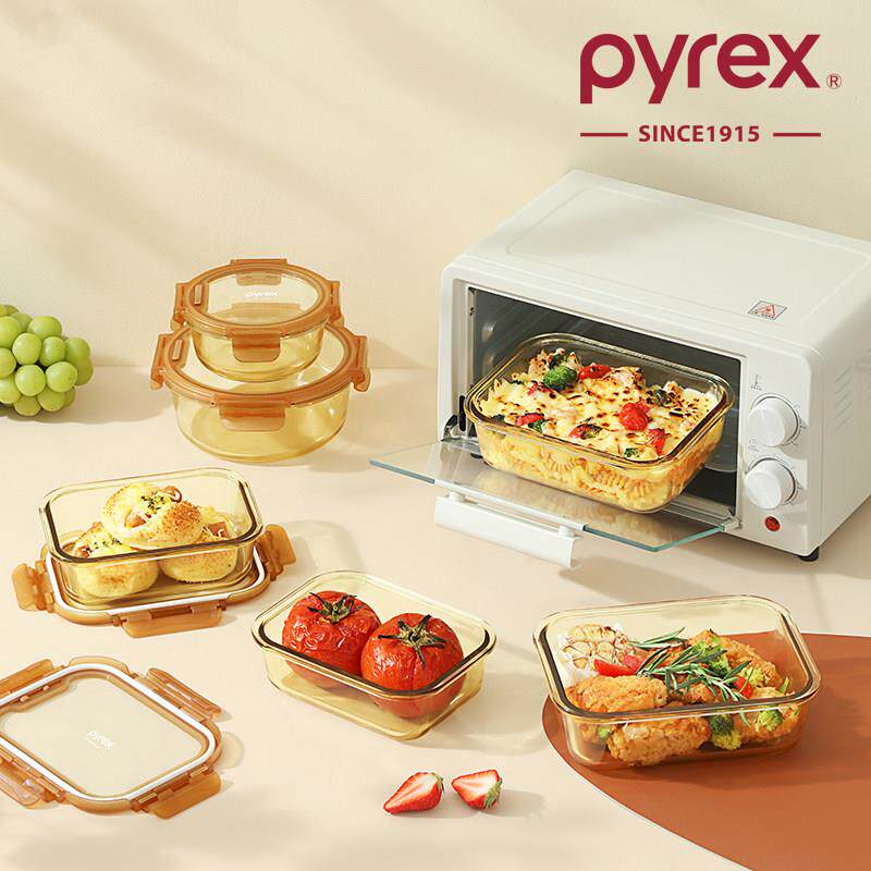 Pyrex康宁琥珀玻璃饭盒微波炉加热碗带盖上班族带饭餐盒保温便当图片