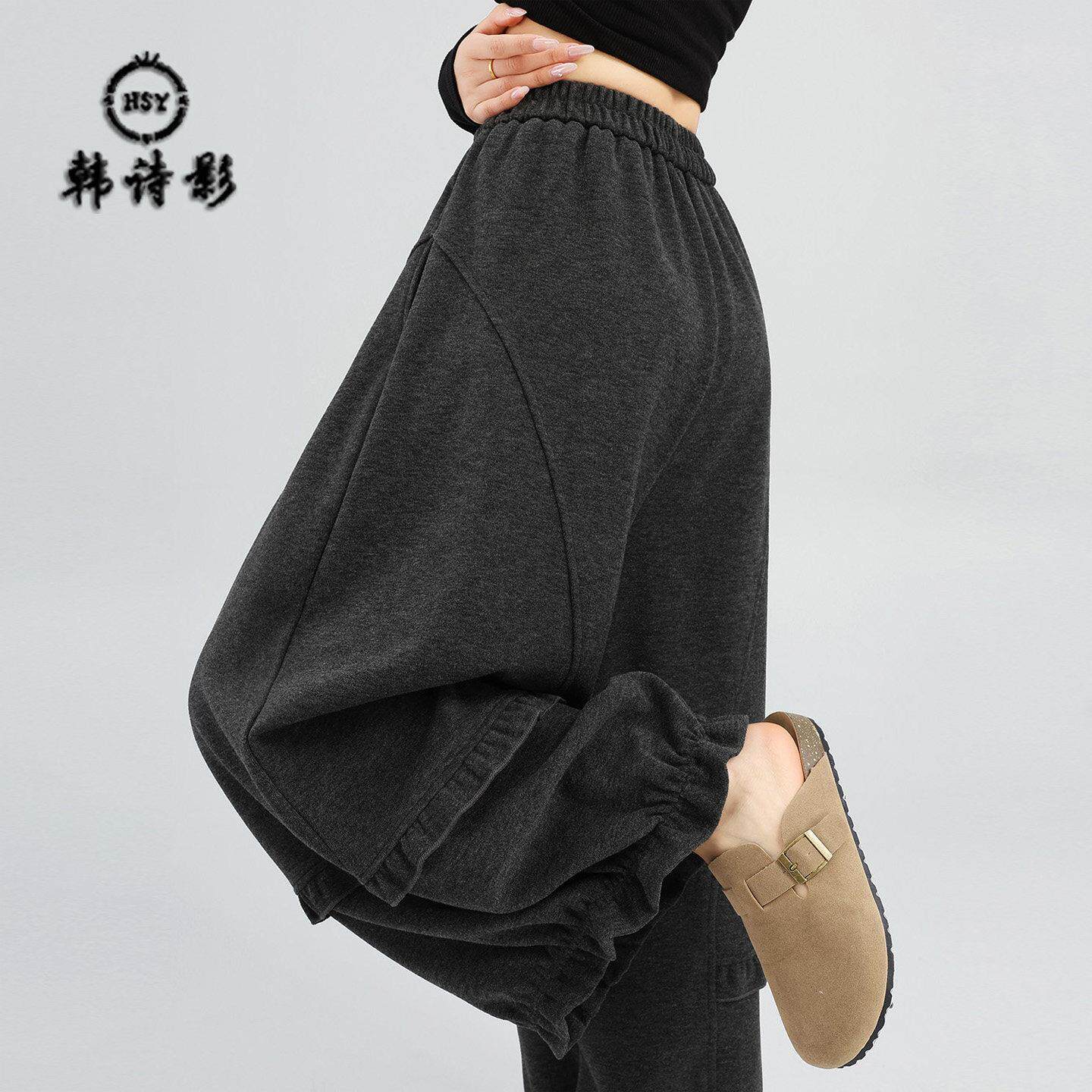 高腰小个子灰色灯笼裤女2026新款木耳边花苞裤宽松显瘦九分休闲裤