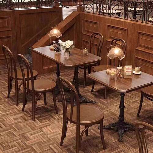 覆古咖啡厅桌椅组合实木奶茶店桌子商用西餐厅餐桌甜品烘焙店圆桌
