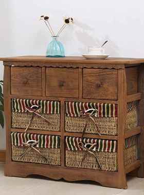 田园风格收电视柜木现代简约柜子小户型迷你实柜客60046厅复古纳