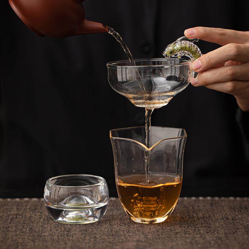 海豚水晶玻璃公道杯茶漏套装一体茶具透明加厚分茶器松石公杯茶海