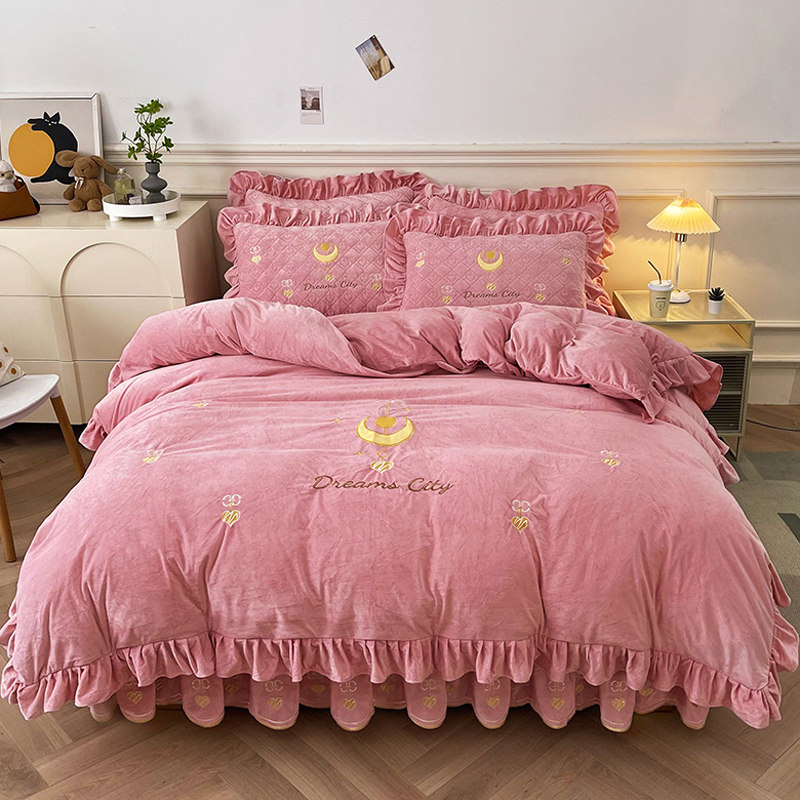 冬季高端a类婴儿绒被套单件200x230cm刺绣花边加厚牛奶绒保暖被罩