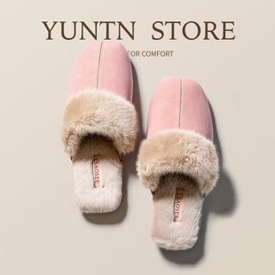 品质秋冬高级感加绒保暖情侣棉拖鞋女室内防滑牛筋底轻便居家毛口