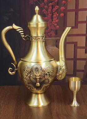 家用老见描述铜酒壶黄酒杯套装手工黄铜制品清酒水酒壶器烫式茶新