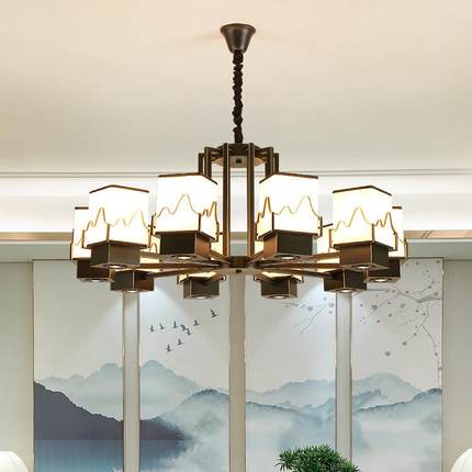 新中式LED吊灯现代中国风客厅茶楼饭店商铺火锅店样板房餐厅灯具