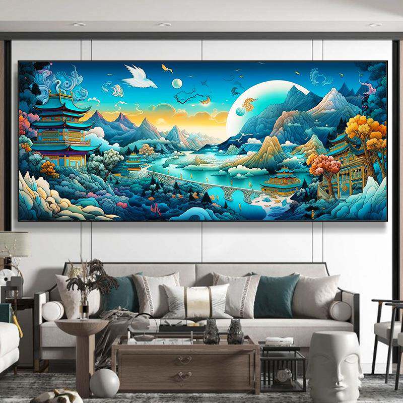山水祥瑞十字绣2025新款客厅大气国潮高端简单风景画手工绣一件代