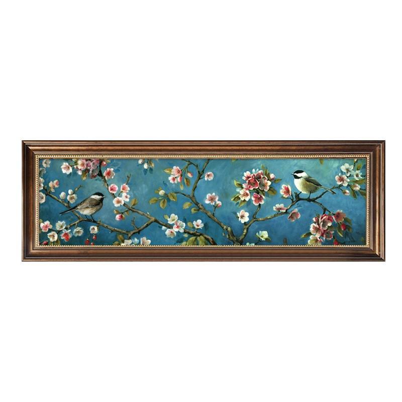 美式卧室床头装饰画欧式客厅挂画壁画田园乡村有框画横幅花鸟墙画