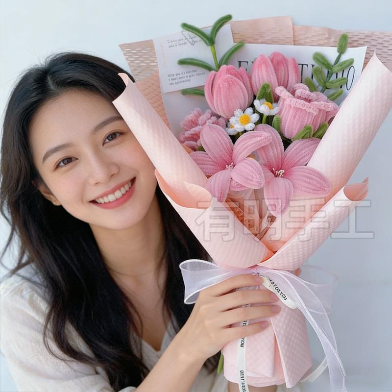 情人节爆款扭扭棒花束成品百合郁金香送男女朋友闺蜜拍摄道具