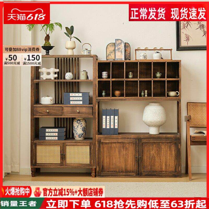 新中式博古架实木多宝阁置物架客厅玄关柜展示架收纳餐柜民宿