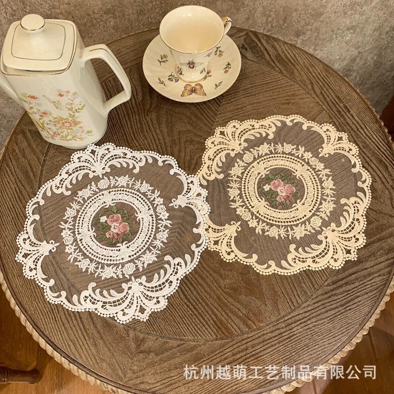 欧式复古蕾丝餐垫杯垫桌垫法式做旧风背景布拍摄道具小桌布刺绣垫