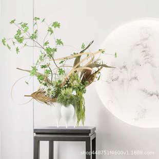 新中式日式仿真吊钟架构花艺绿植样板间售楼部酒店民宿大堂前吧台