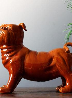 正品工陶瓷狗摆件生肖狗招财狗旺财狗守狗财狗艺风生水起唐三彩品