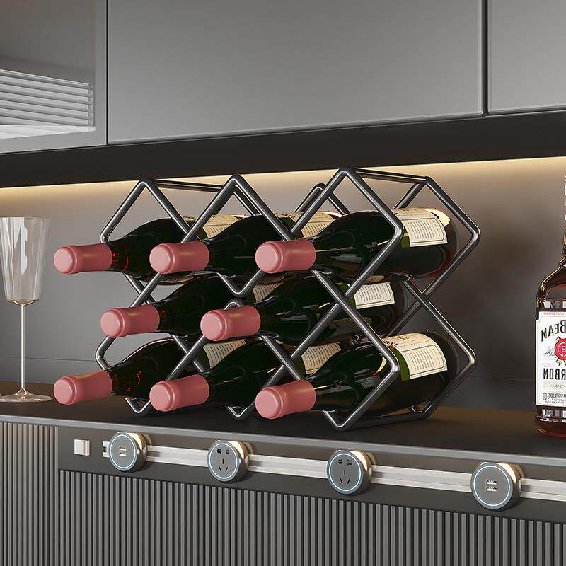 红酒架轻奢高档摆件家用斜放酒瓶置物架菱形格葡萄酒架红酒格子架