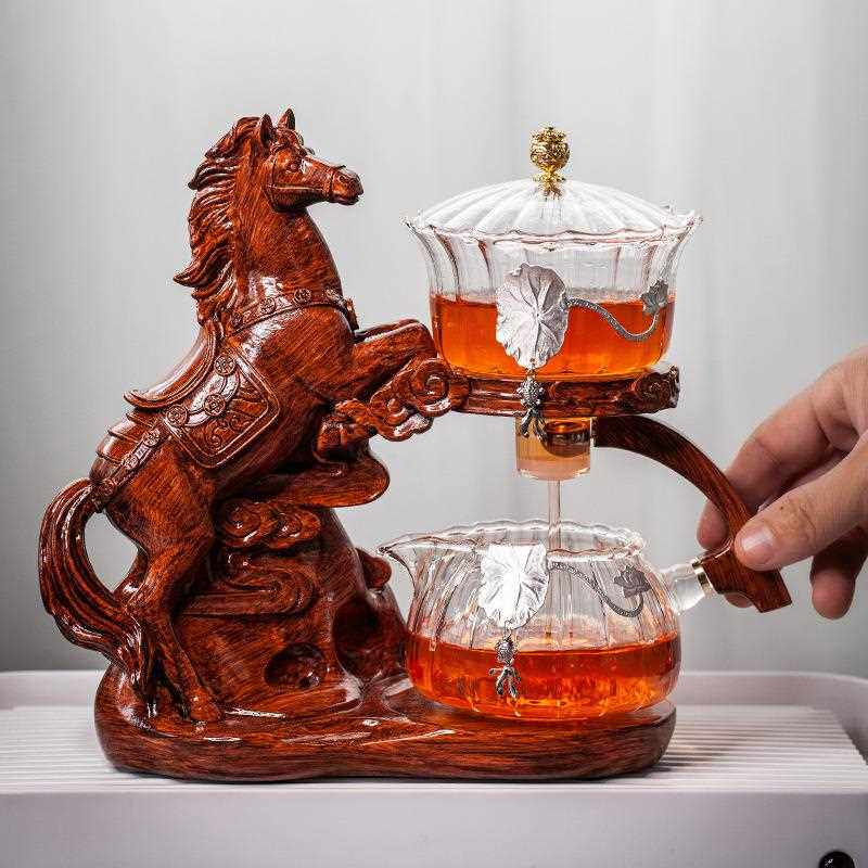 闽政马到成功自动懒人玻璃茶具复古中式办公室家用磁吸泡茶冲茶器
