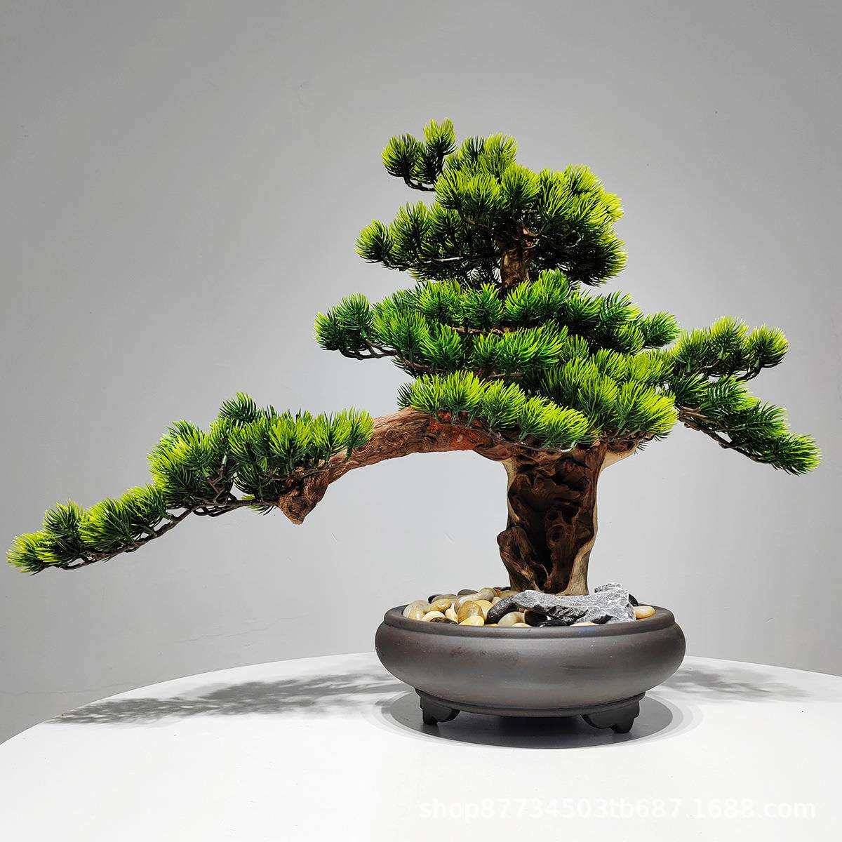 新中式禅意仿真迎客松玄关桌茶室造景装饰品日式绿植盆景茶桌摆件