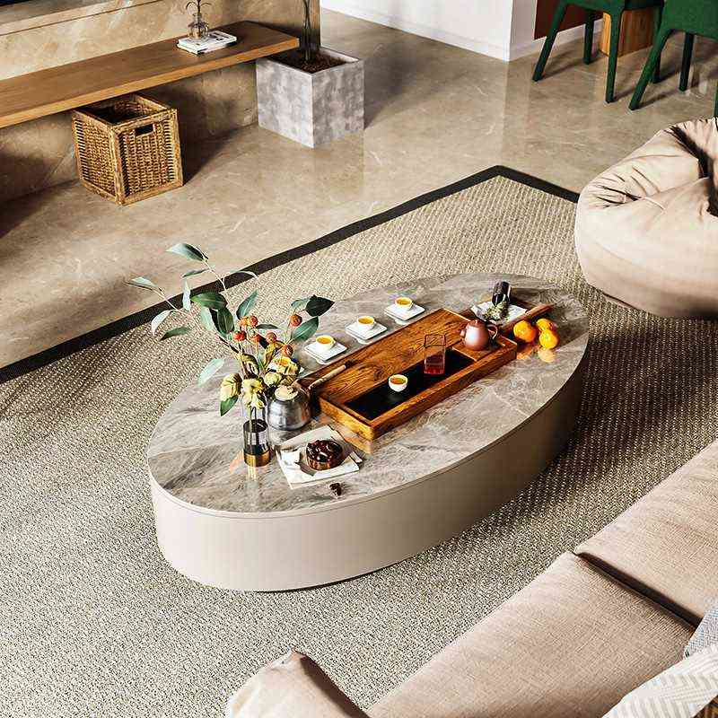 椭圆形岩组合酒店 北欧小户型新款板茶桌桌子电视柜简约客厅 茶几