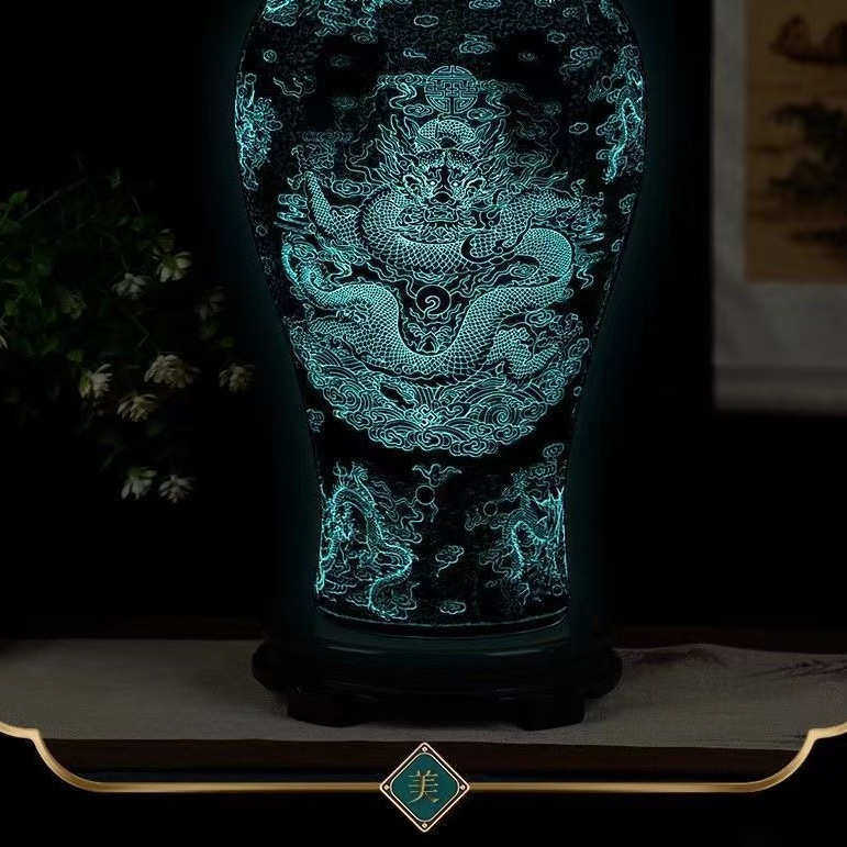 景德镇陶瓷器夜光龙纹大花瓶九龙图案花瓶陶瓷新中式客厅装饰摆件,家居饰品,花瓶,淘宝优惠券,粉丝福利购,淘宝优惠卷