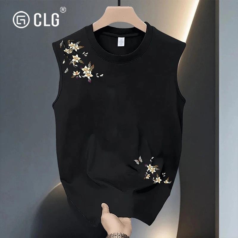 香港CLG潮牌美式无袖T恤男背心夏季宽松健身衣服纯棉运动坎肩汗衫
