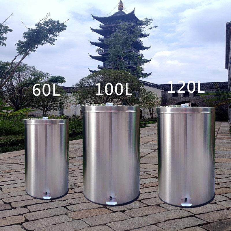 大号脚踏垃圾筒50L100升不锈钢圆形脚踏垃圾桶公园小区户外垃圾箱