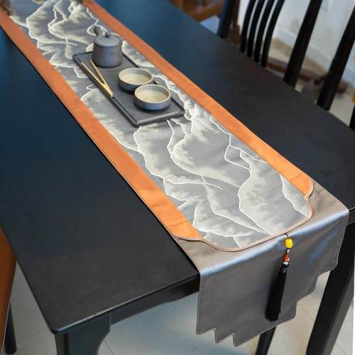 高档旗桌中式禅意观山茶桌现简代约轻奢高档艺餐桌茶几茶旗盖布布