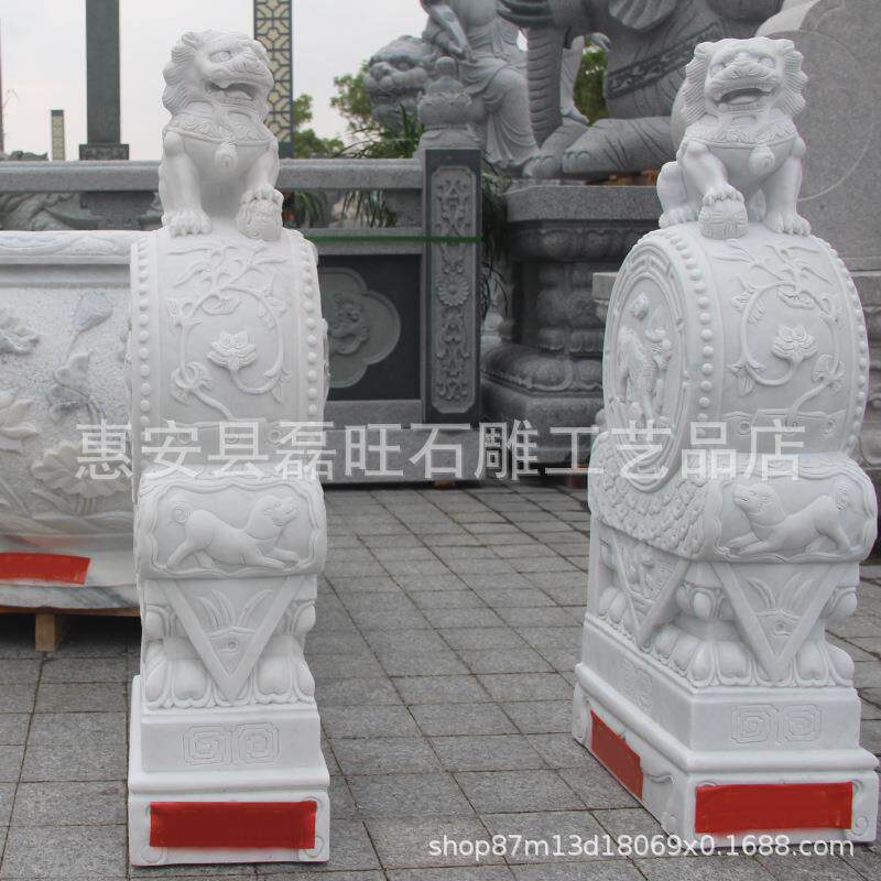 石雕门墩抱鼓石 家用狮子头仿古门口石鼓 宗祠庭院汉白玉门墩雕刻