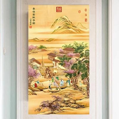 2023新款十字绣春夜宴桃李园客厅大幅竖版风景画满绣山水手工线绣