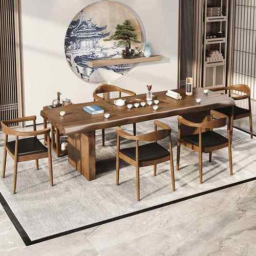 古典中式带茶盘实木茶桌家用客厅成套泡茶桌办公接待禅意茶桌椅