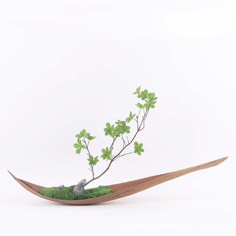 新中式创意仿真植物套装可可叶花艺摆设样板房现代软装售楼部摆件